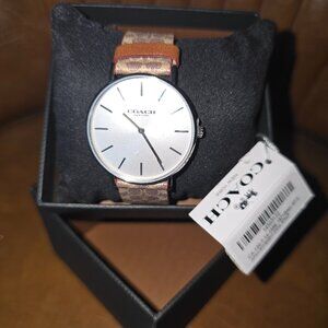 Coach Perry silver tone Brown signature leather strap NWT NIB